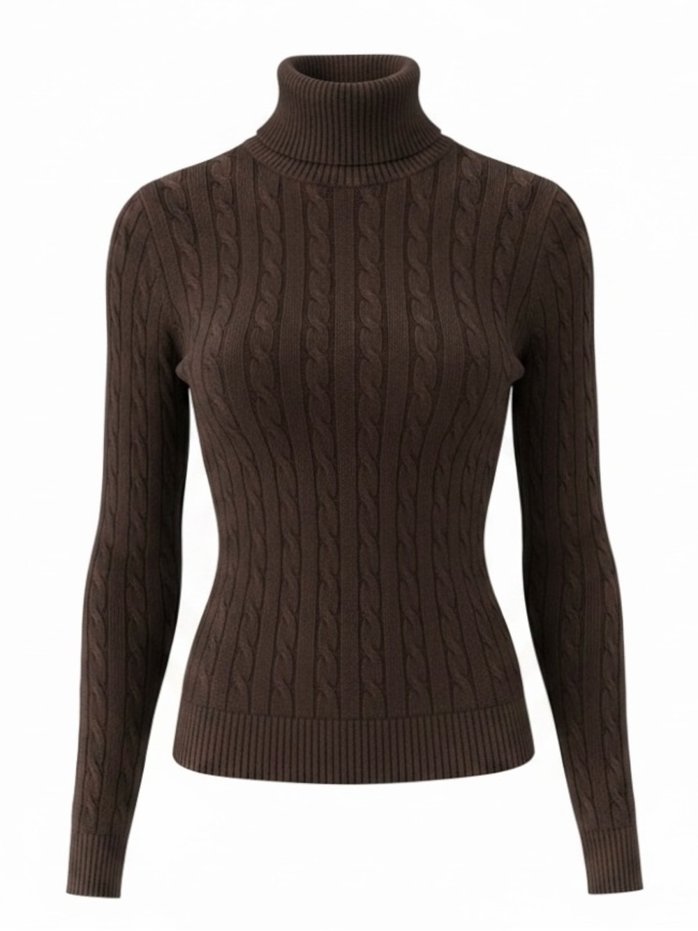 GAP Dark Brown Long Sleeve Cable Knit Cotton Blend Turtleneck Sweater Size Small